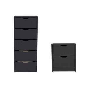 Pemberly Row Set of 2 Engineered Wood Dresser & Nightstand in Black