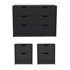 Pemberly Row Set of 3 Engineered Wood Dresser & 2 Nightstands in Black