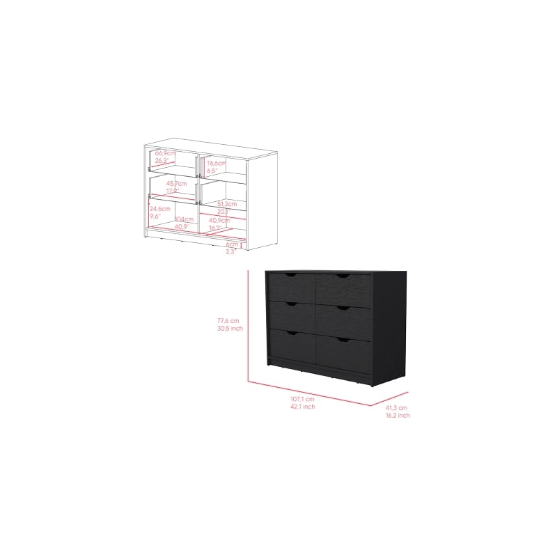 Pemberly Row Set of 4 Engineered Wood Dressers & 2 Nightstands in Black