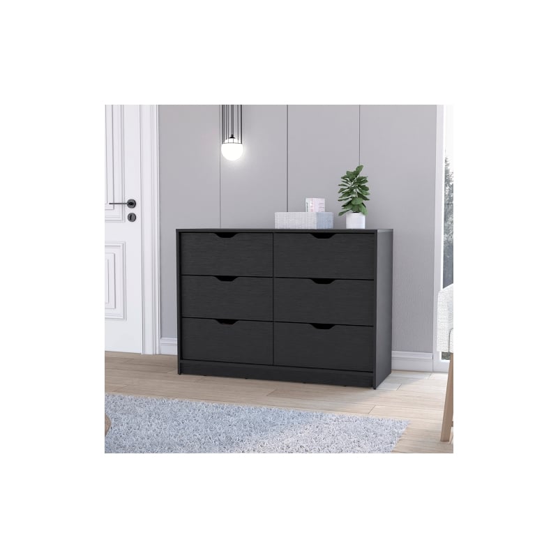 Pemberly Row Set of 4 Engineered Wood Dressers & 2 Nightstands in Black