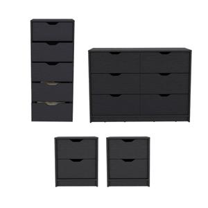 Pemberly Row Set of 4 Engineered Wood Dressers & 2 Nightstands in Black
