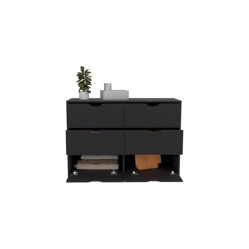 Pemberly Row Set of 3 Engineered Wood Dressers & Nightstand in Black
