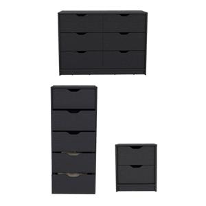 Pemberly Row Set of 3 Engineered Wood Dressers & Nightstand in Black