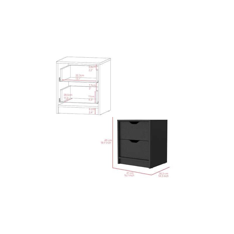 Pemberly Row Set of 2 Modern Engineered Wood Nightstands in Black