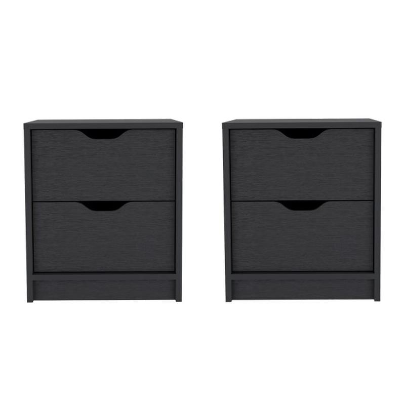 Pemberly Row Set of 2 Modern Engineered Wood Nightstands in Black