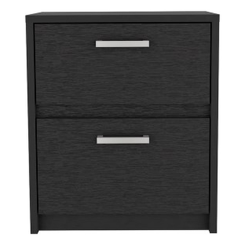 Pemberly Row Set of 2 Engineered Wood Chequered Nightstands in Black