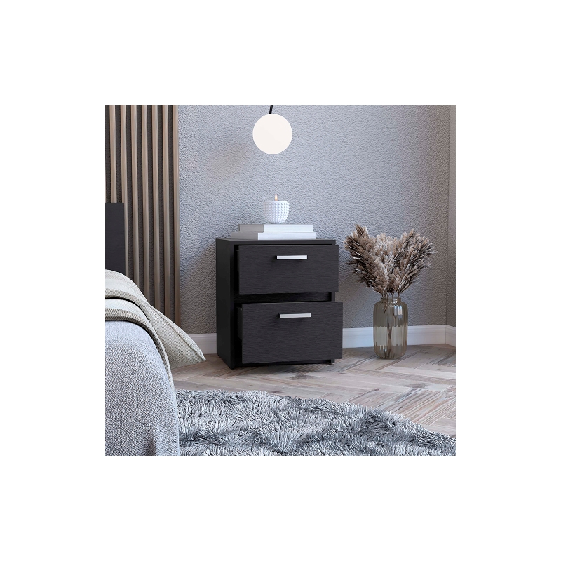 Pemberly Row Set of 2 Engineered Wood Chequered Nightstands in Black