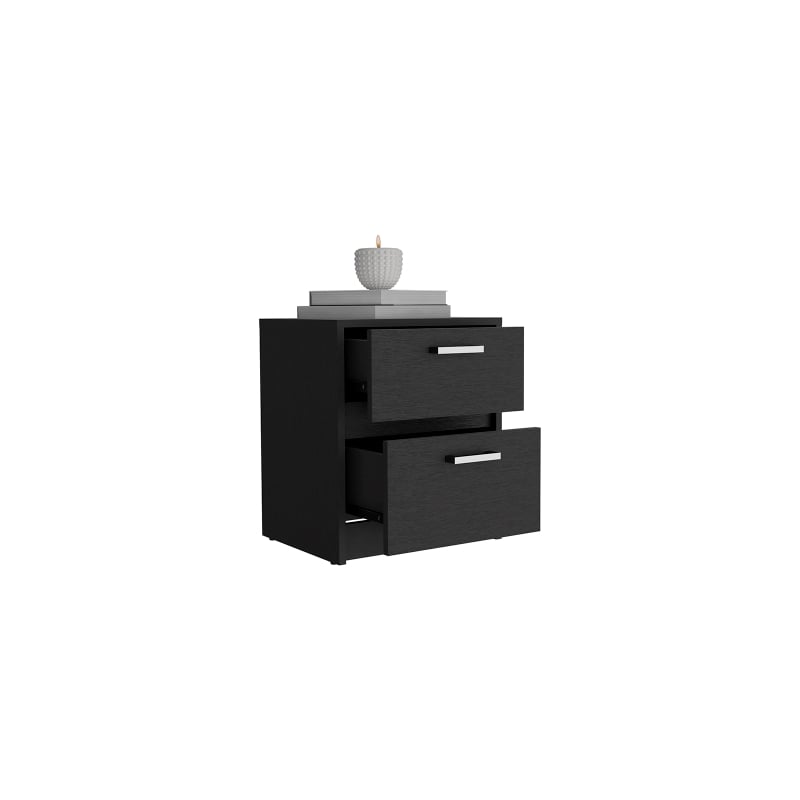 Pemberly Row Set of 2 Engineered Wood Chequered Nightstands in Black