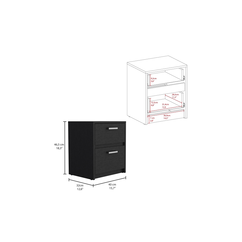 Pemberly Row Set of 2 Engineered Wood Chequered Nightstands in Black