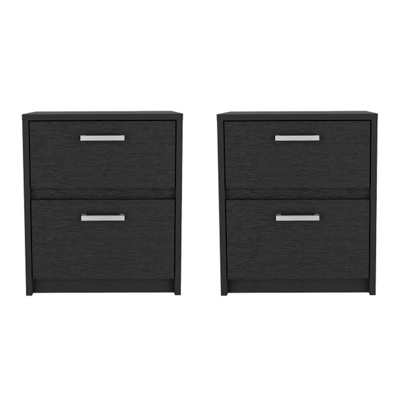 Pemberly Row Set of 2 Engineered Wood Chequered Nightstands in Black