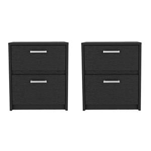 Pemberly Row Set of 2 Engineered Wood Chequered Nightstands in Black