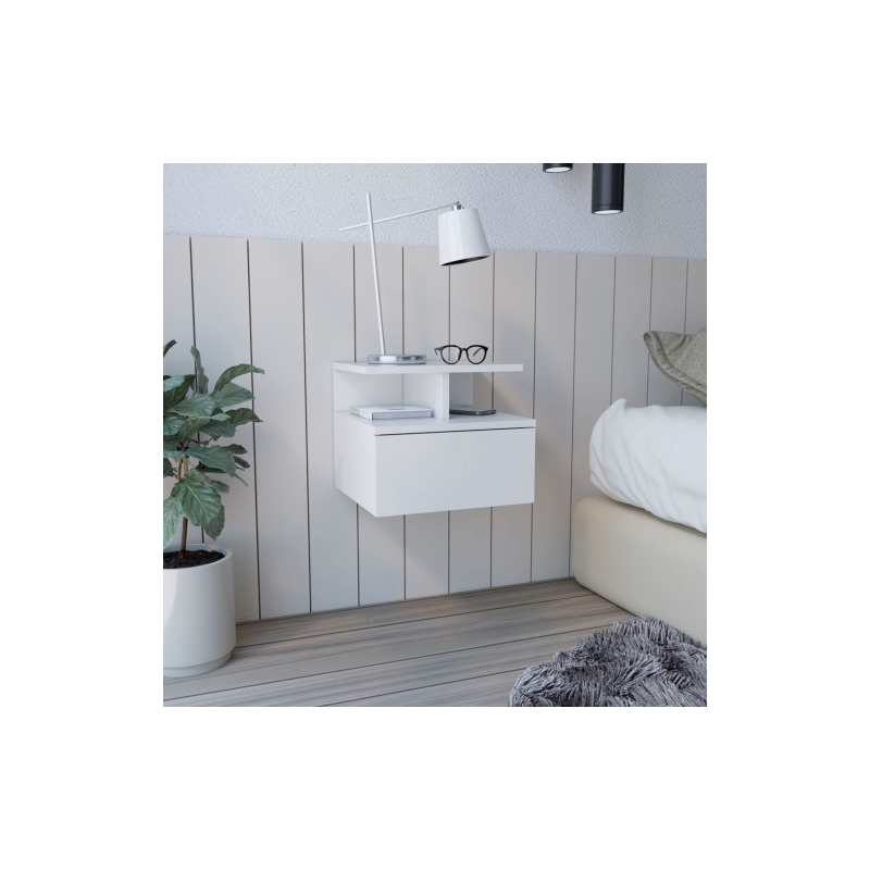 Pemberly Row Set of 3 Engineered Wood Dresser & 2 Floating Nightstands in White
