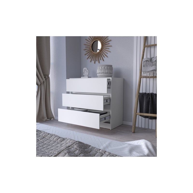 Pemberly Row Set of 3 Engineered Wood Dresser & 2 Floating Nightstands in White
