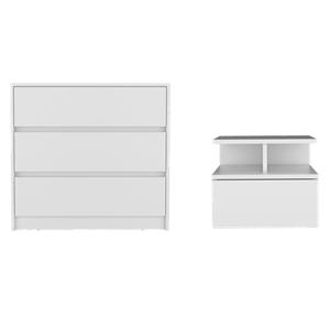 Pemberly Row Set of 2 Engineered Wood Dresser & Floating Nightstand in White