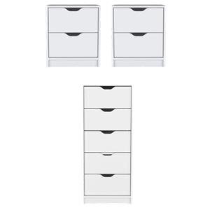 Pemberly Row Set of 3 Engineered Wood Dresser & 2 Nightstands in White