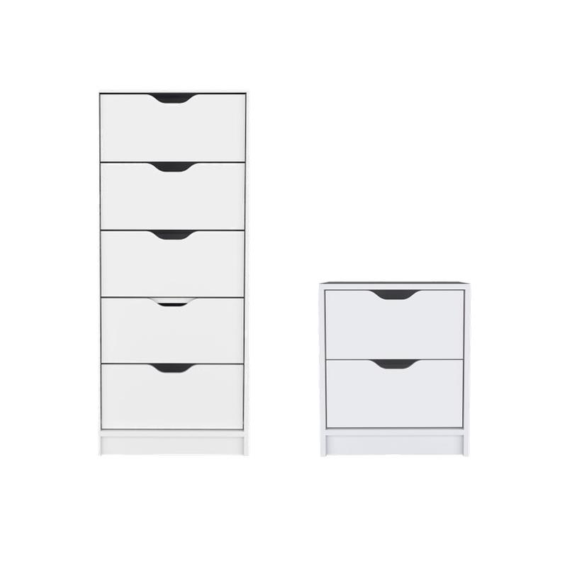 Pemberly Row Set of 2 Engineered Wood Dresser & Nightstand in White
