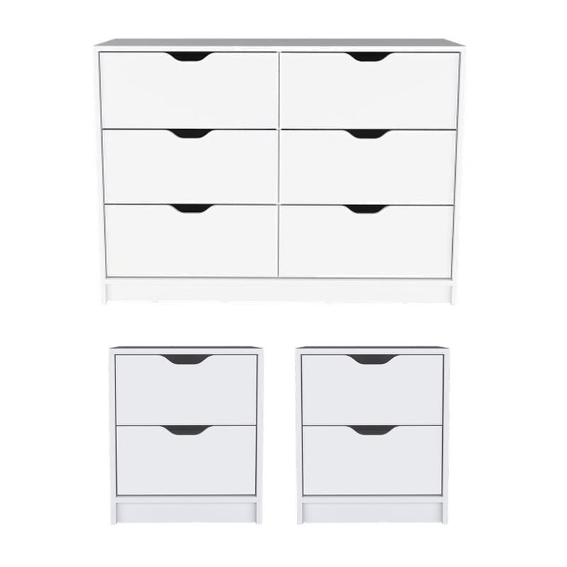 Pemberly Row Set of 3 Engineered Wood Dresser & 2 Nightstands in White