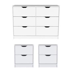 Pemberly Row Set of 3 Engineered Wood Dresser & 2 Nightstands in White