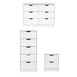 Pemberly Row Set of 3 Engineered Wood Dressers & Nightstand in White