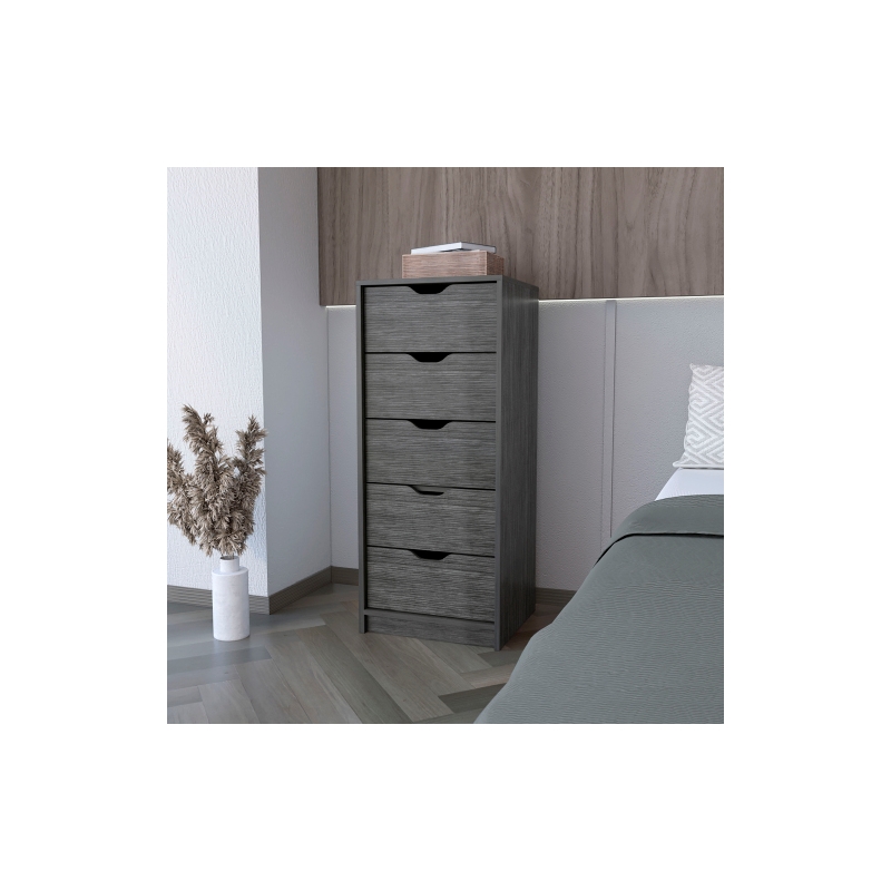 Pemberly Row Set of 3 Wood Dresser & 2 Floating Nightstands in Smoky Oak