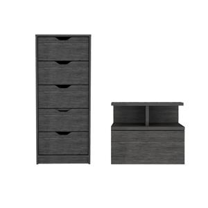 Pemberly Row Set of 2 Engineered Wood Dresser & Floating Nightstand in Smoky Oak