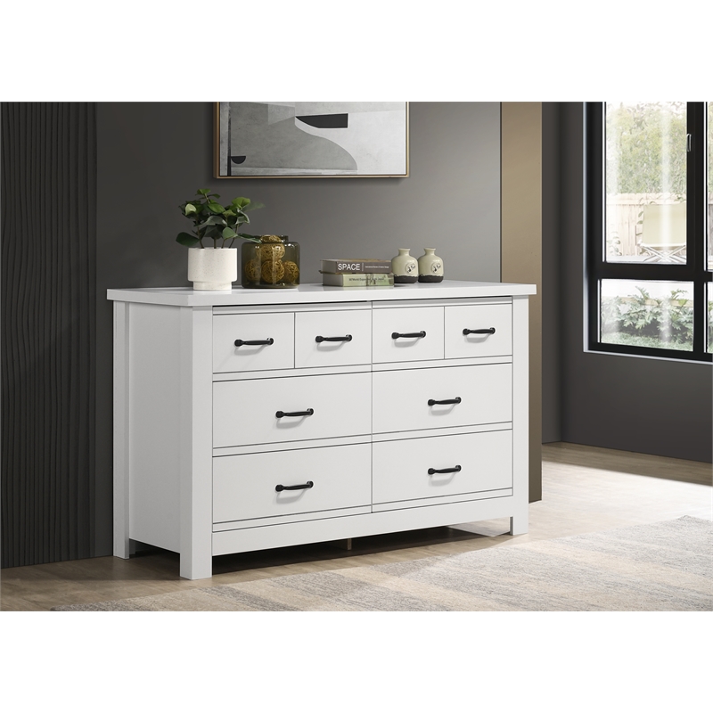 Pemberly Row Set of 2 White Engineered Wood Double Dresser & Chest