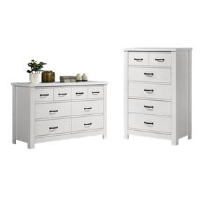 Pemberly Row Set of 2 White Engineered Wood Double Dresser & Chest