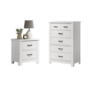 Pemberly Row Set of 2 White Engineered Wood 2-Drawer Nightstand & 5-Drawer Chest