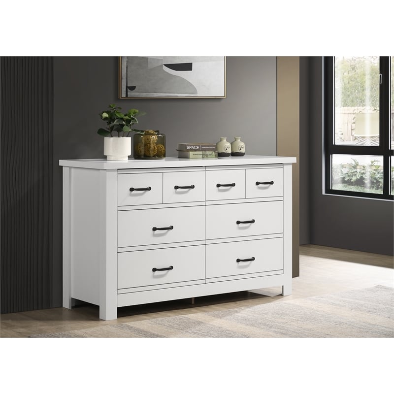 Pemberly Row Set of 2 Engineered Wood Nightstand & Double Dresser in White