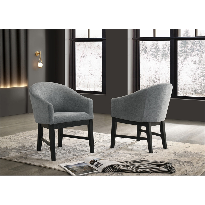 Pemberly Row Set of 6 Gray Fabric Barrel Dining Chairs with Black Finish Legs