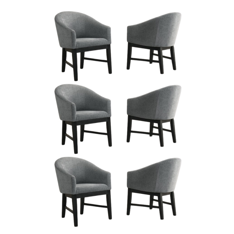 Pemberly Row Set of 6 Gray Fabric Barrel Dining Chairs with Black Finish Legs