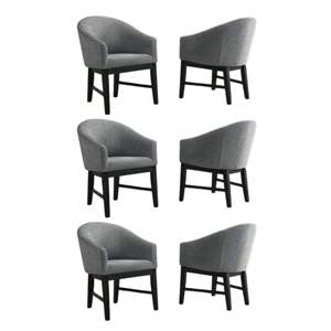 Pemberly Row Set of 6 Gray Fabric Barrel Dining Chairs with Black Finish Legs