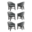 Pemberly Row Set of 6 Gray Fabric Barrel Dining Chairs with Black Finish Legs