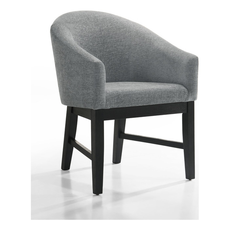 Pemberly Row Set of 4 Gray Fabric Barrel Dining Chairs with Black Finish Legs