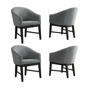 Pemberly Row Set of 4 Gray Fabric Barrel Dining Chairs with Black Finish Legs