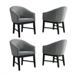 Pemberly Row Set of 4 Gray Fabric Barrel Dining Chairs with Black Finish Legs