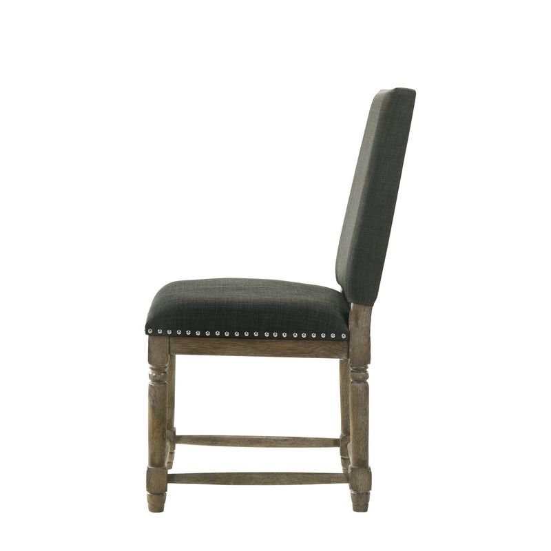Pemberly Row Contemporary Set of 6 Gray Fabric Dining Chairs with Nailhead Trim