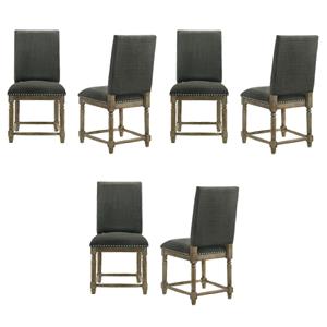 Pemberly Row Contemporary Set of 6 Gray Fabric Dining Chairs with Nailhead Trim