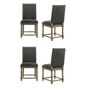 Pemberly Row Contemporary Set of 4 Gray Fabric Dining Chairs with Nailhead Trim