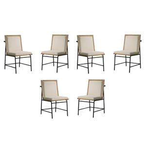 Pemberly Row Contemporary Set of 6 Oak Finish Wood Dining Chairs with Metal Legs