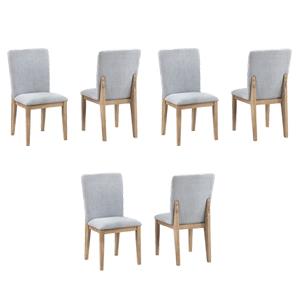 Pemberly Row Contemporary Set of 6 Gray Linen Fabric and Oak Dining Chairs