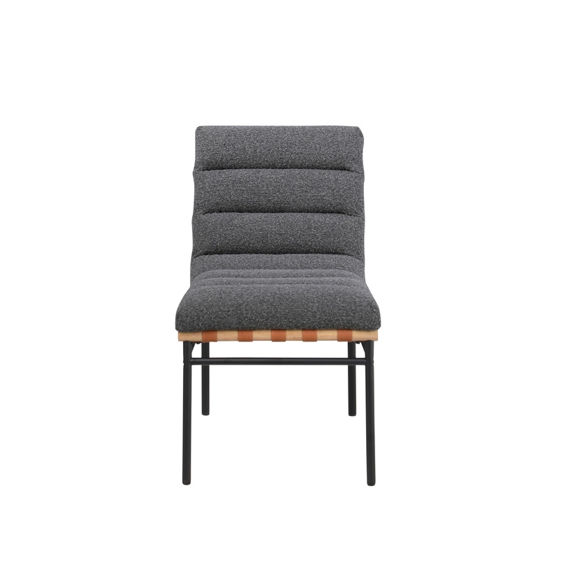 Pemberly Row Set of 6 Dark Gray Boucle Fabric Dining Chairs with Black Iron Legs