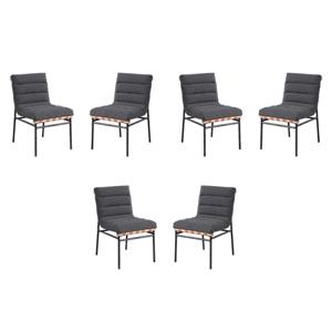 Pemberly Row Set of 6 Dark Gray Boucle Fabric Dining Chairs with Black Iron Legs