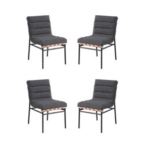 Pemberly Row Set of 4 Dark Gray Boucle Fabric Dining Chairs with Black Iron Legs