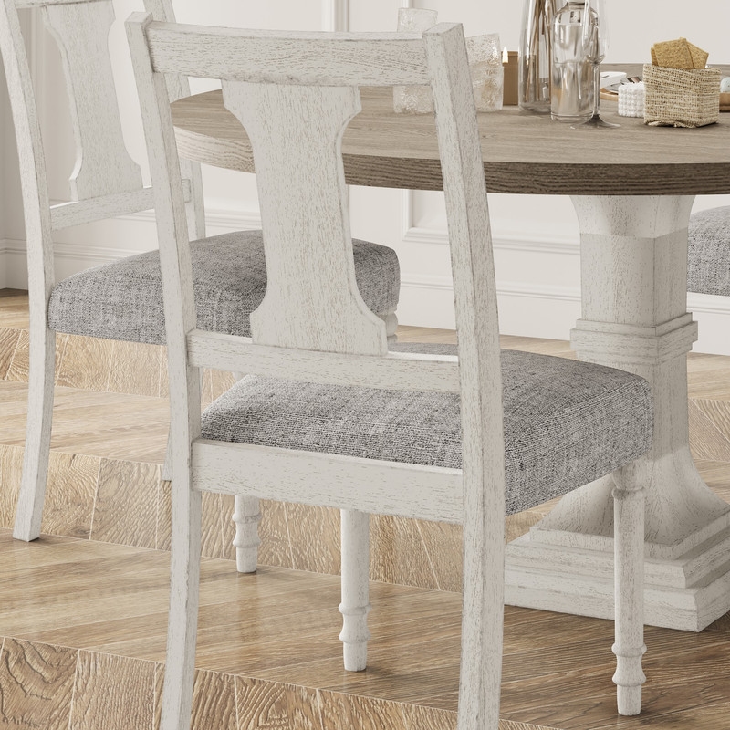 Pemberly Row Contemporary Set of 4 White and Gray Wood Dining Side Chairs