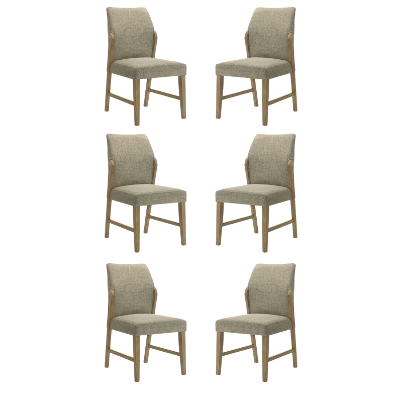 Pemberly Row Set of 6 Beige Linen Fabric Dining Chairs with Rustic Oak Legs