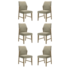 Pemberly Row Set of 6 Beige Linen Fabric Dining Chairs with Rustic Oak Legs