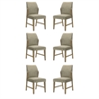 Pemberly Row Set of 6 Beige Linen Fabric Dining Chairs with Rustic Oak Legs