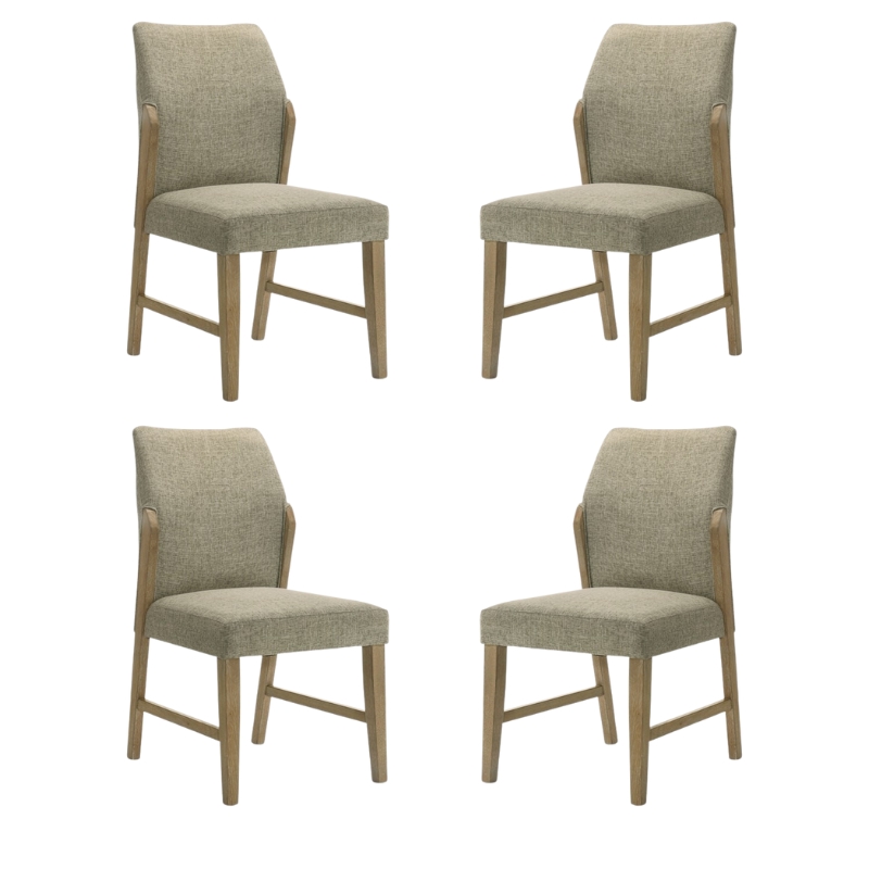 Pemberly Row Set of 4 Beige Linen Fabric Dining Chairs with Rustic Oak Legs