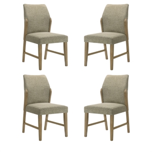 Pemberly Row Set of 4 Beige Linen Fabric Dining Chairs with Rustic Oak Legs